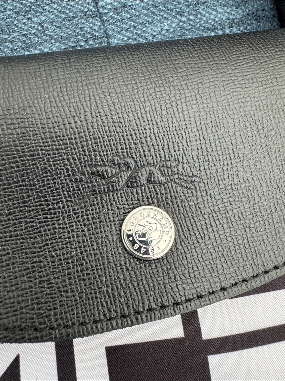 LONGCHAMP Le Pliage Nylon Black & White Graphic Logo Tote with Shoulder Strap - Picture 5 of 11